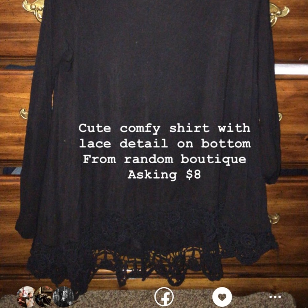 Black boutique soft shirt with lace detail